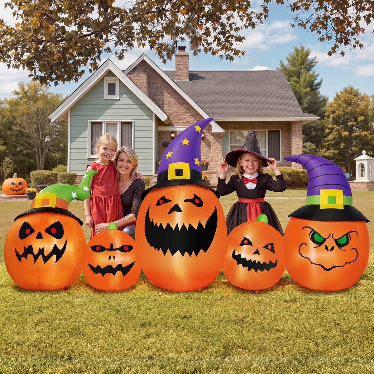 Firstness 8FT Halloween Inflatable Pumpkins Ghost Cat with Lights,Blow ups Outdoor Decorations for Yard