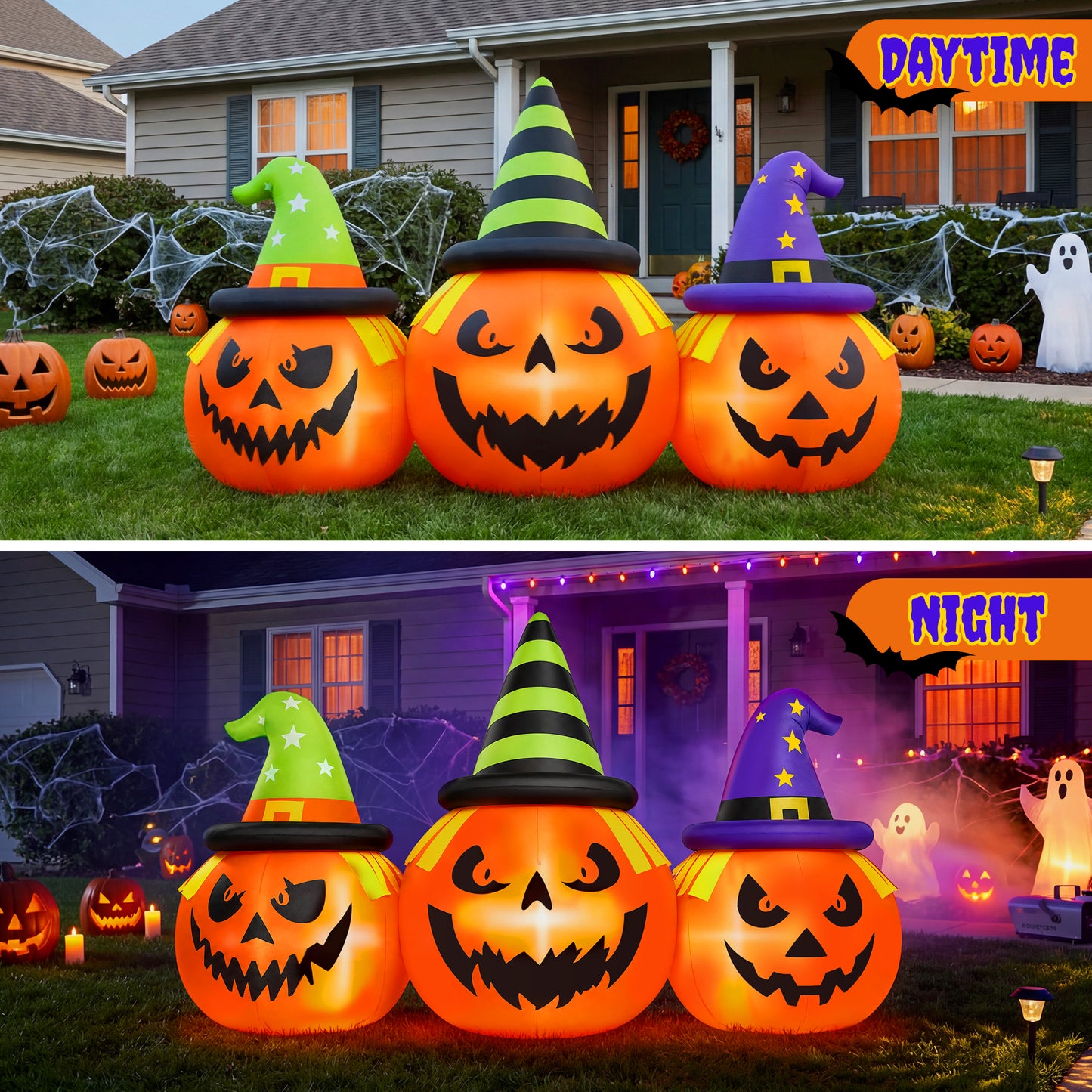Firstness 6FT Halloween Inflatable,Three Pumpkins with LED Lights Outdoor Decorations