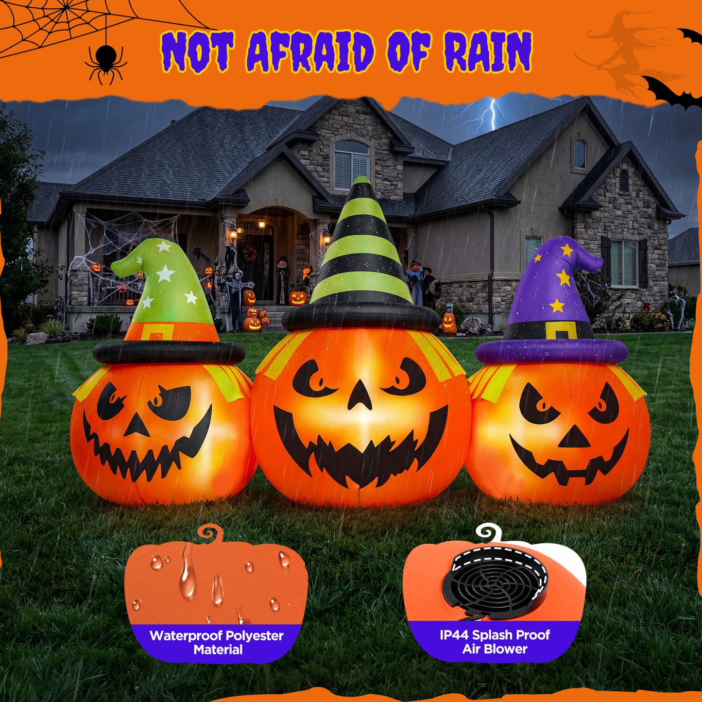 Firstness 6FT Halloween Inflatable,Three Pumpkins with LED Lights Outdoor Decorations