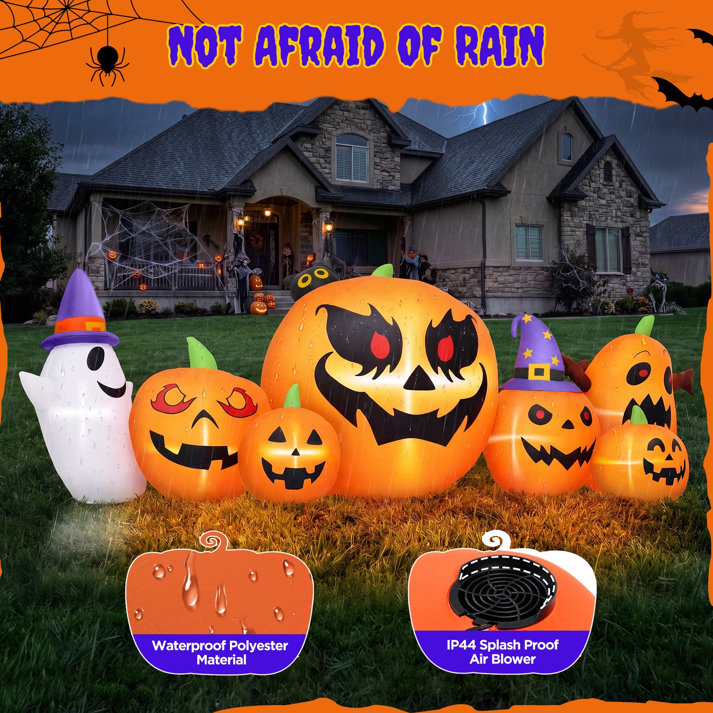 Firstness 7.9FT Halloween Inflatable Pumpkin Ghost with Lights, Halloween Blow Ups Outdoor Decoration for Home Party