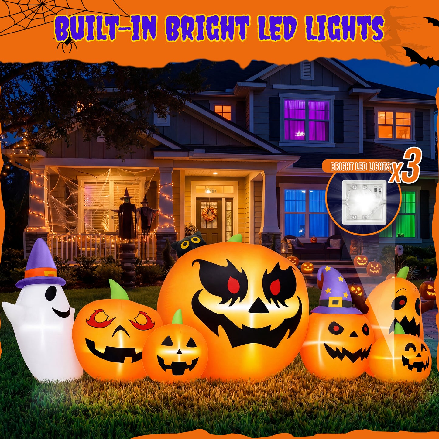 Firstness 7.9FT Halloween Inflatable Pumpkin Ghost with Lights, Halloween Blow Ups Outdoor Decoration for Home Party