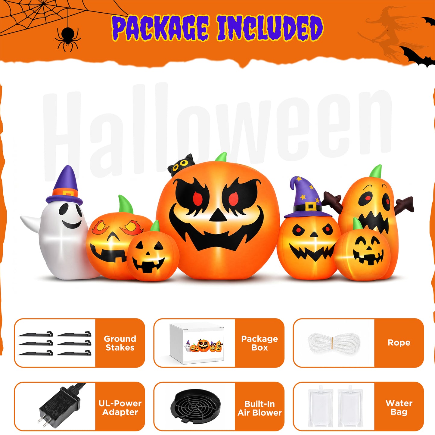Firstness 7.9FT Halloween Inflatable Pumpkin Ghost with Lights, Halloween Blow Ups Outdoor Decoration for Home Party