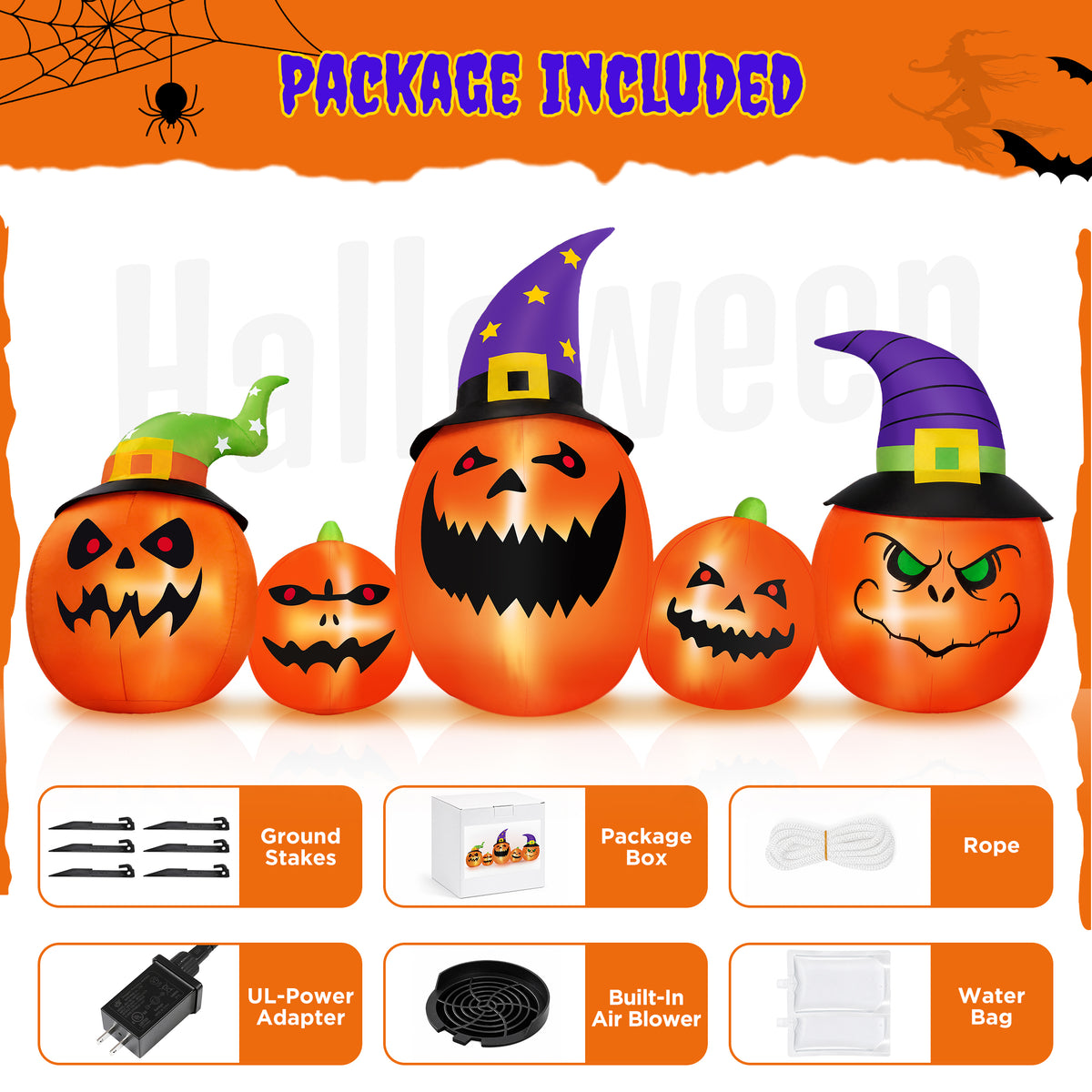 Firstness 8FT Halloween Inflatable Pumpkins Ghost Cat with Lights,Blow ups Outdoor Decorations for Yard