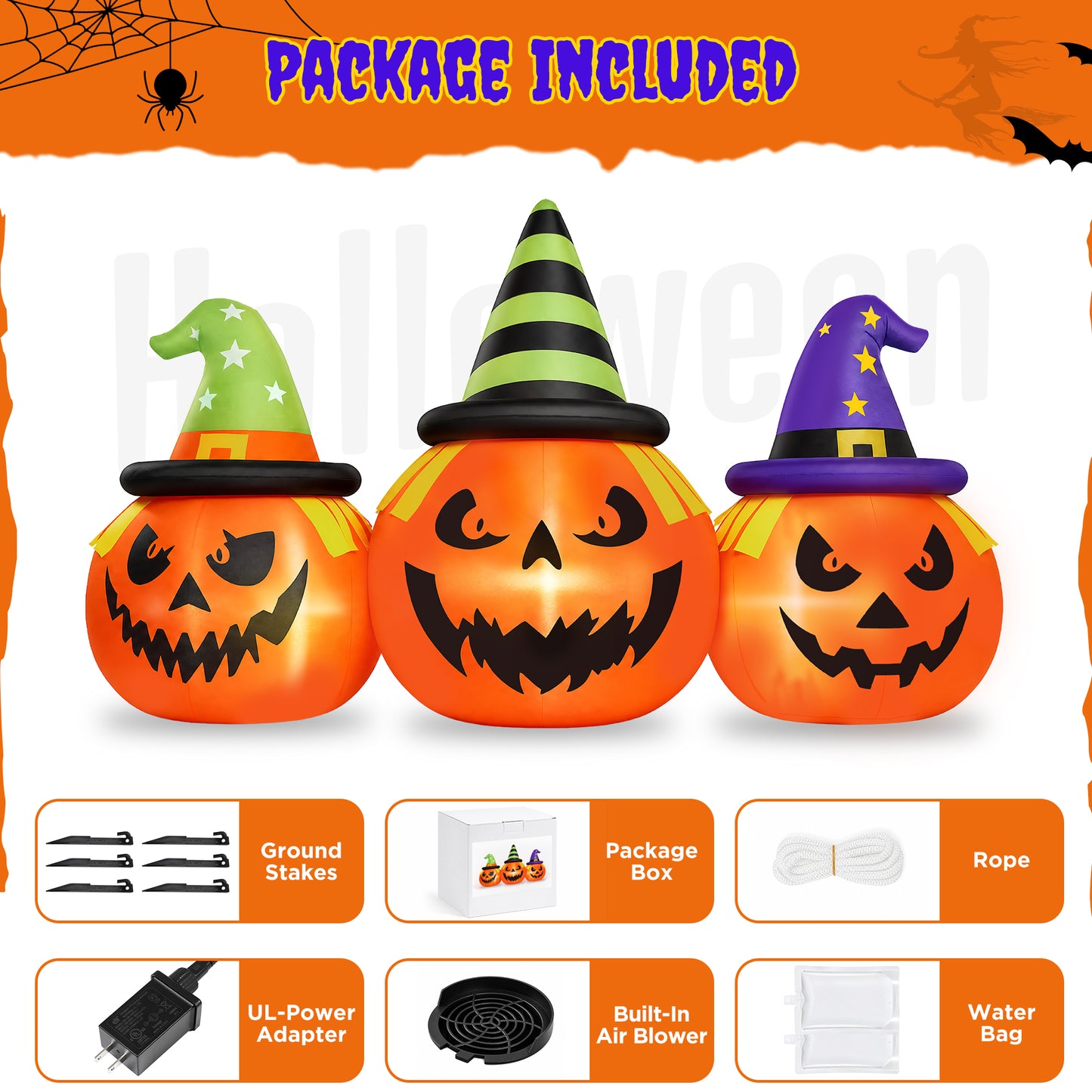 Firstness 6FT Halloween Inflatable,Three Pumpkins with LED Lights Outdoor Decorations