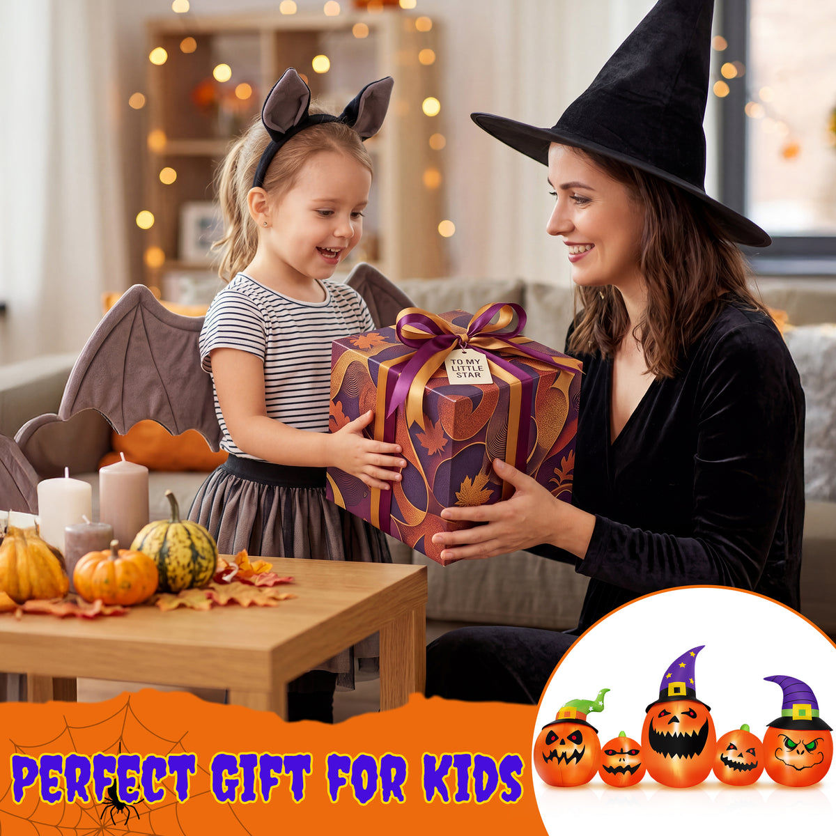 Firstness 8FT Halloween Inflatable Pumpkins Ghost Cat with Lights,Blow ups Outdoor Decorations for Yard