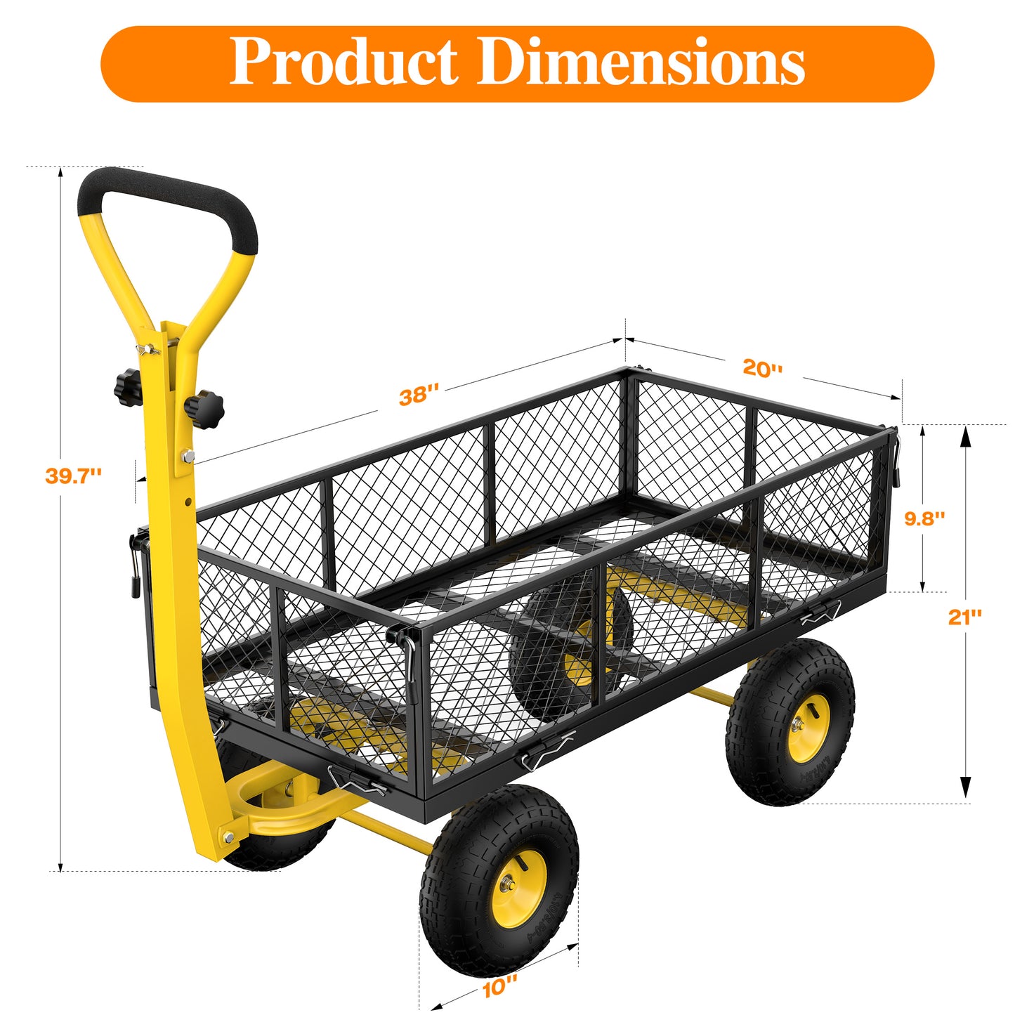 Firstness Heavy Duty Garden Cart, 900 lbs Capacity Garden Wagon with ATV/Tractor Hitch & Removable Sides