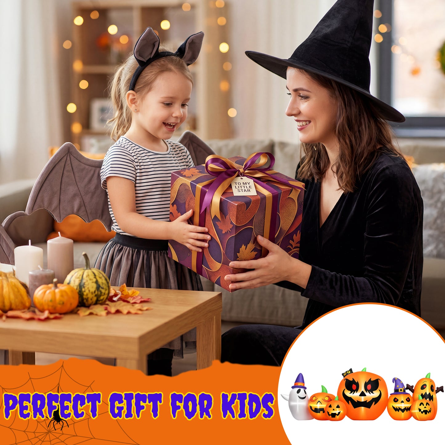 Firstness 7.9FT Halloween Inflatable Pumpkin Ghost with Lights, Halloween Blow Ups Outdoor Decoration for Home Party