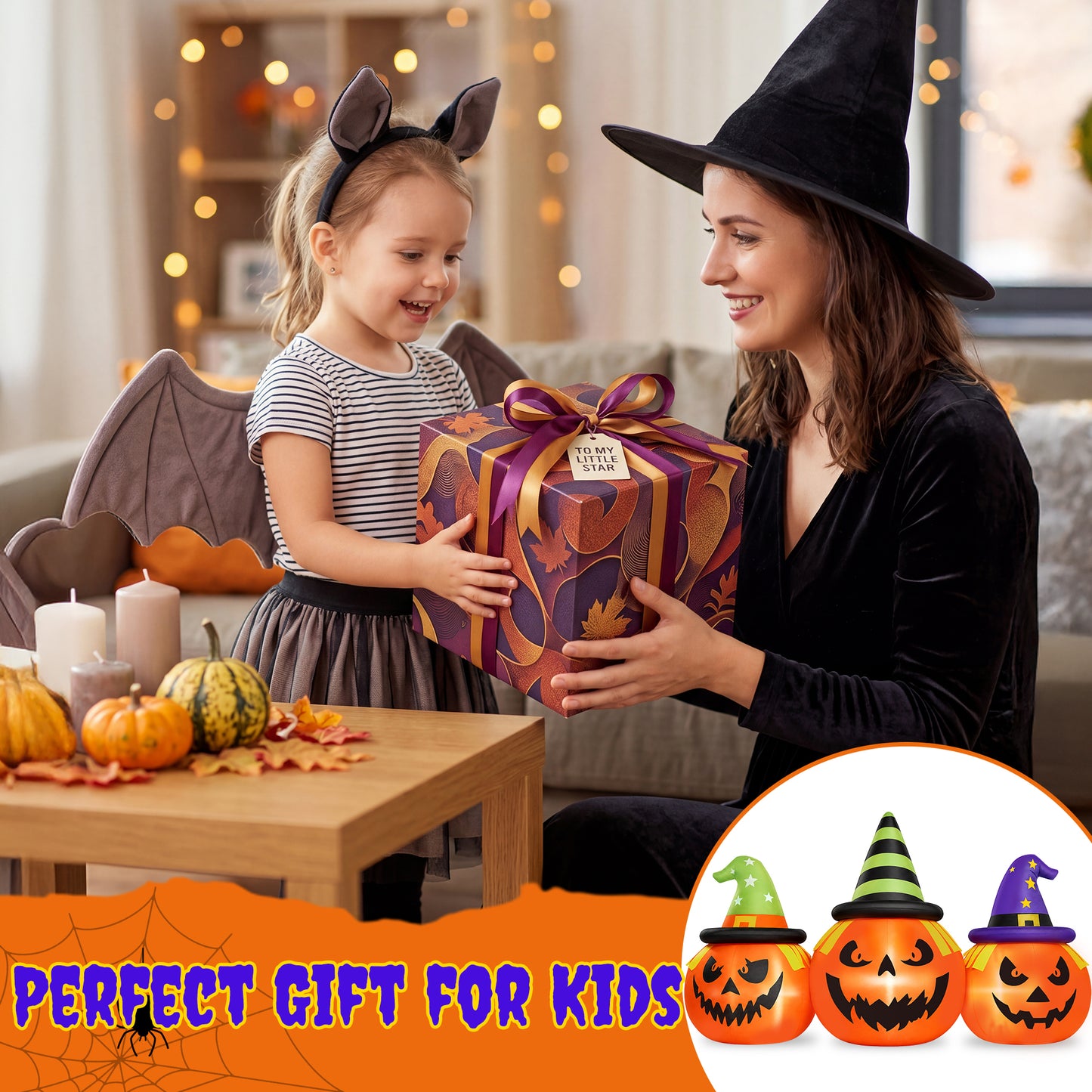 Firstness 6FT Halloween Inflatable,Three Pumpkins with LED Lights Outdoor Decorations