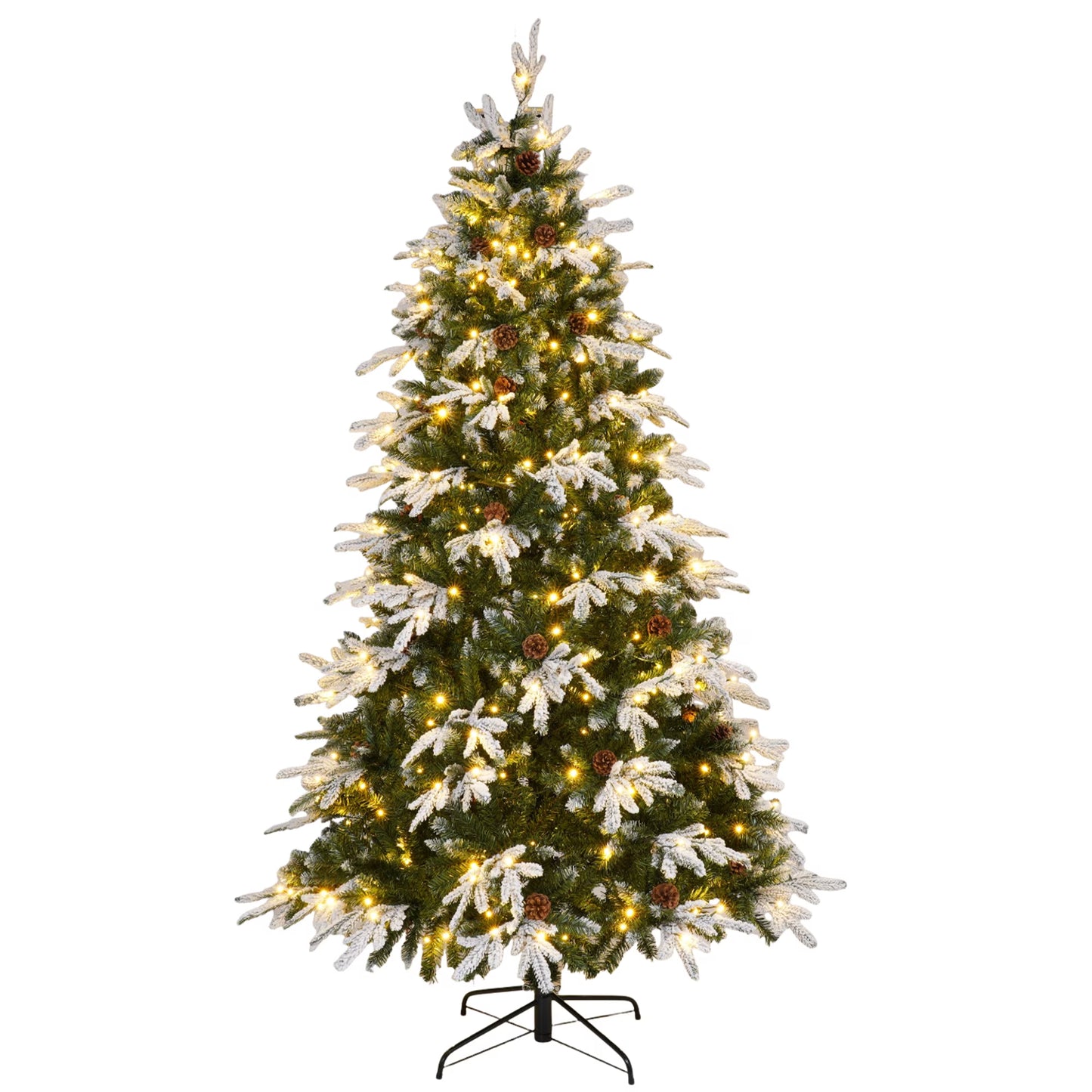 Firstness 6ft Artificial Christmas Tree with 1000 Branches and 250 LED Lights, Pre-Lit Flocked Xmas Tree,11 Lighting Modes,Pine Cones