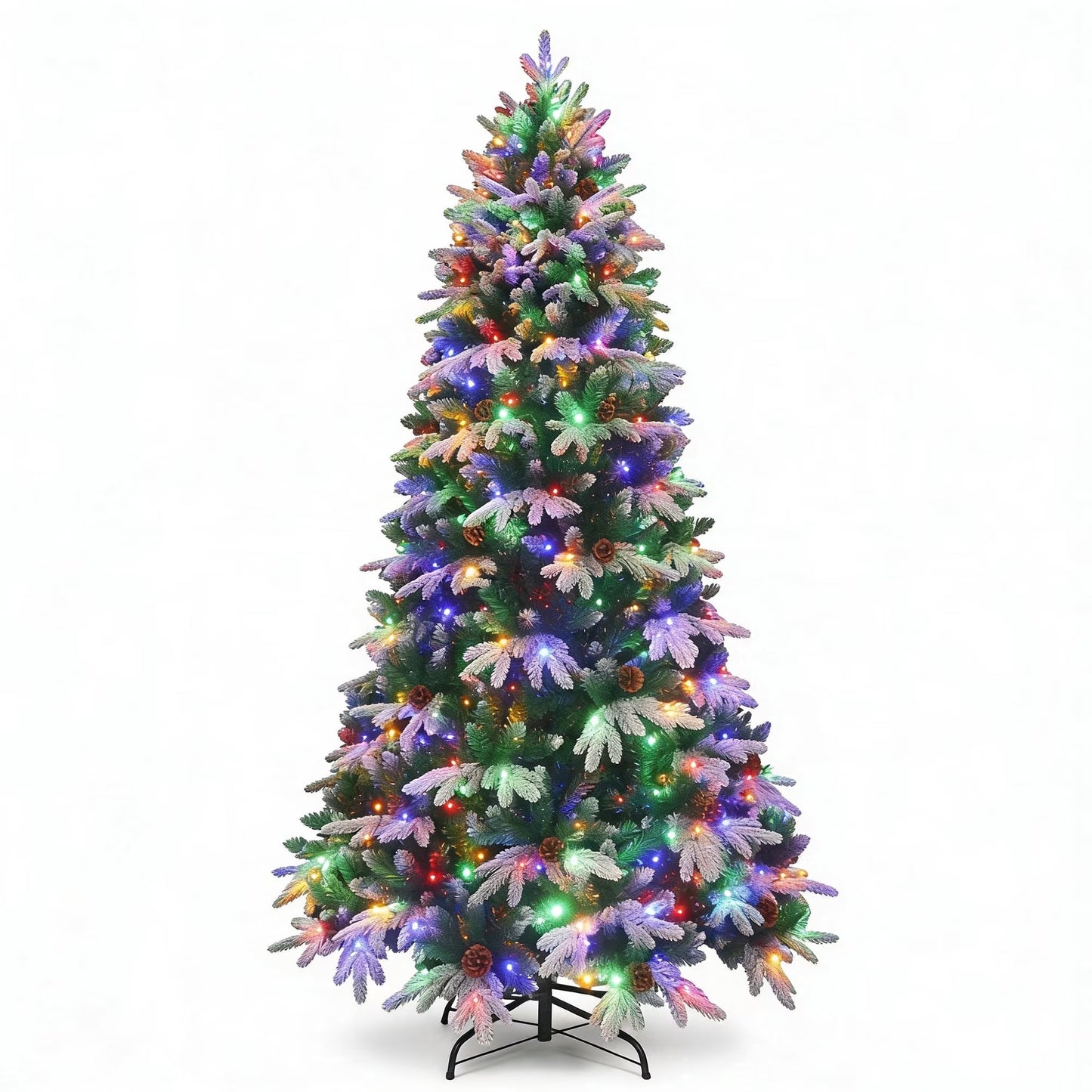 Firstness 6ft Christmas Tree PE Flocked Artificial Christmas Tree with Colorful Lights,Green White