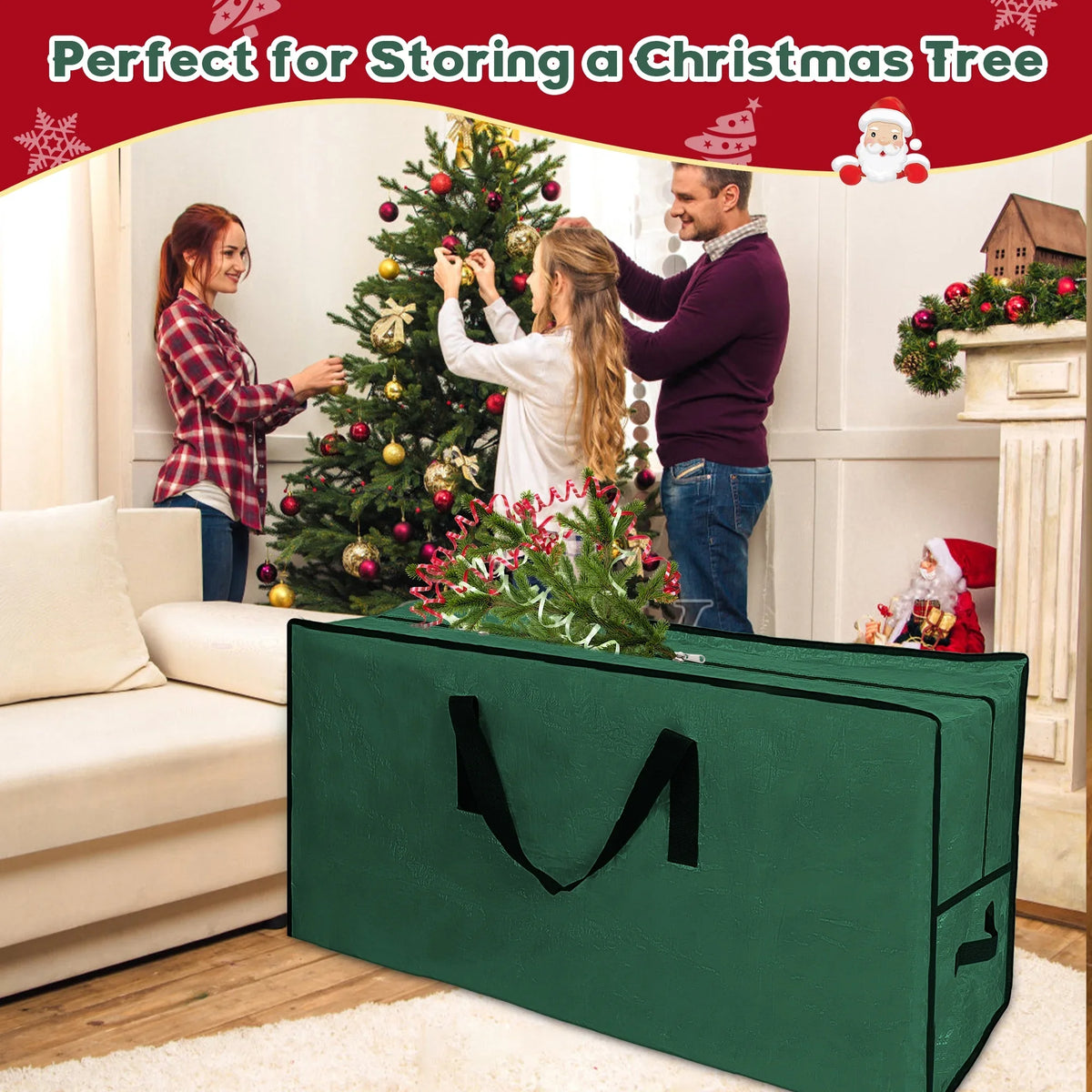 Firstness Christmas Tree Storage Bag,Fits UP to 7.5 ft Artificial Trees,Green