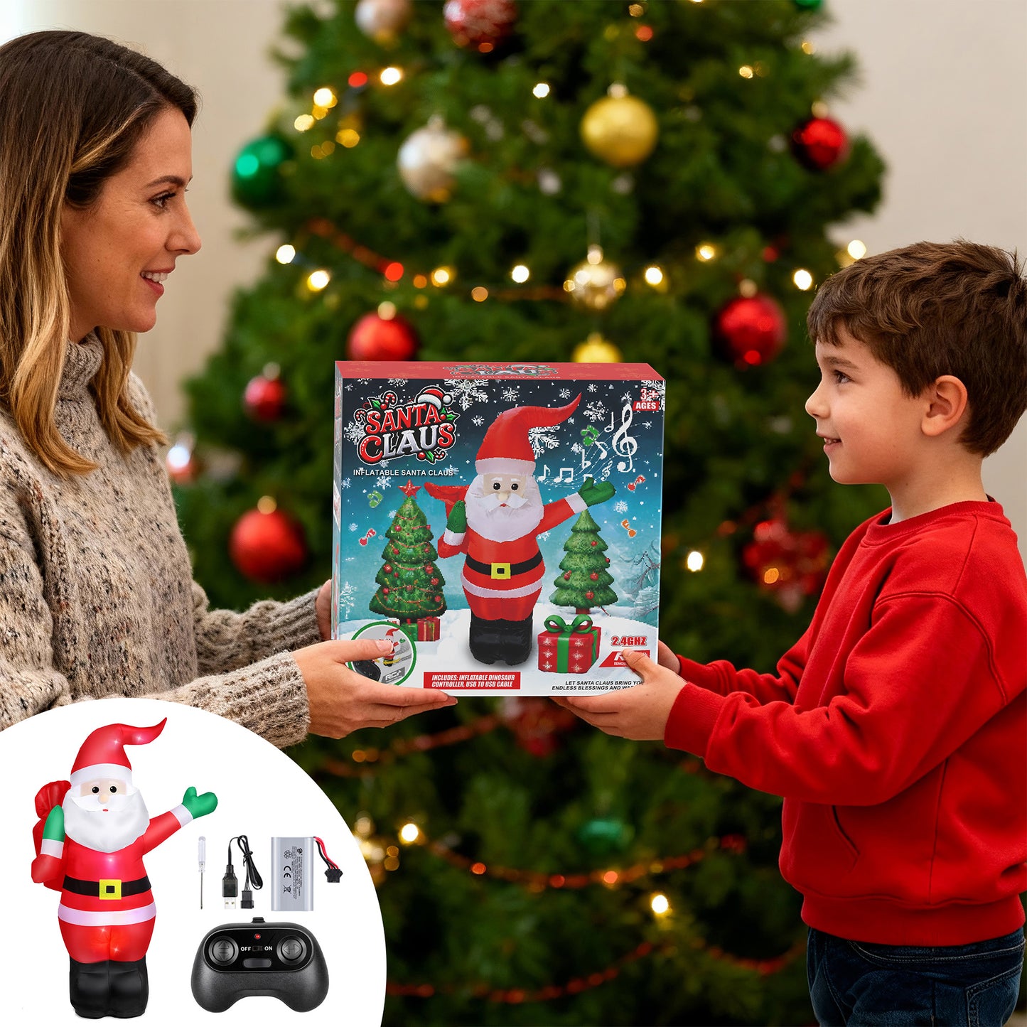 Firstness 4ft Rc Cars for Kids Christmas Inflatables Santa Claus,Rc Toys Remote Control Christmas Blow Ups with Light and Sounds,Indoor Outdoor Decoration