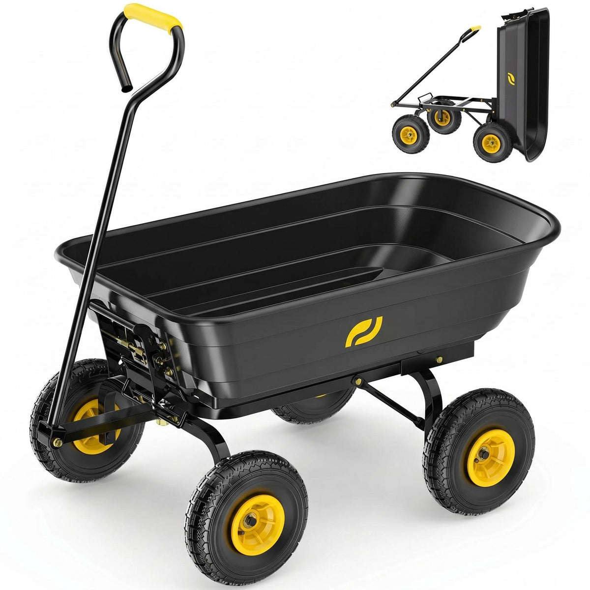 Firstness Garden Dump Cart, 600 lbs. 4 Cu. Ft. Heavy Duty Garden Wagon for Garden Lawn Farm Landscaping, Yellow
