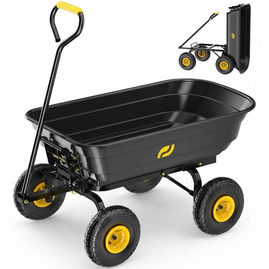 Firstness Garden Dump Cart, 600 lbs. 4 Cu. Ft. Heavy Duty Garden Wagon for Garden Lawn Farm Landscaping, Yellow