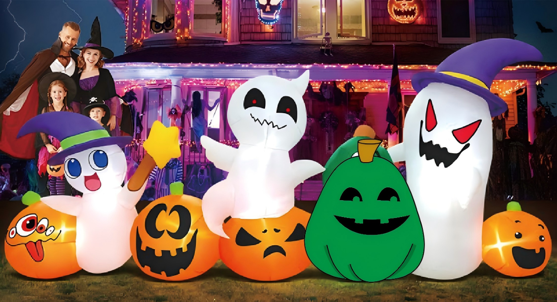 Firstness 8ft Long Halloween Inflatable with Lights,Pumpkin Ghost for Outdoor Decorations