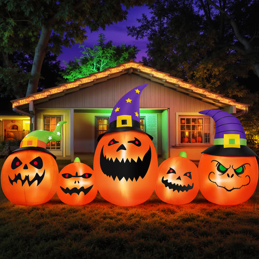 Firstness 8FT Halloween Inflatable Pumpkins Ghost Cat with Lights,Blow ups Outdoor Decorations for Yard