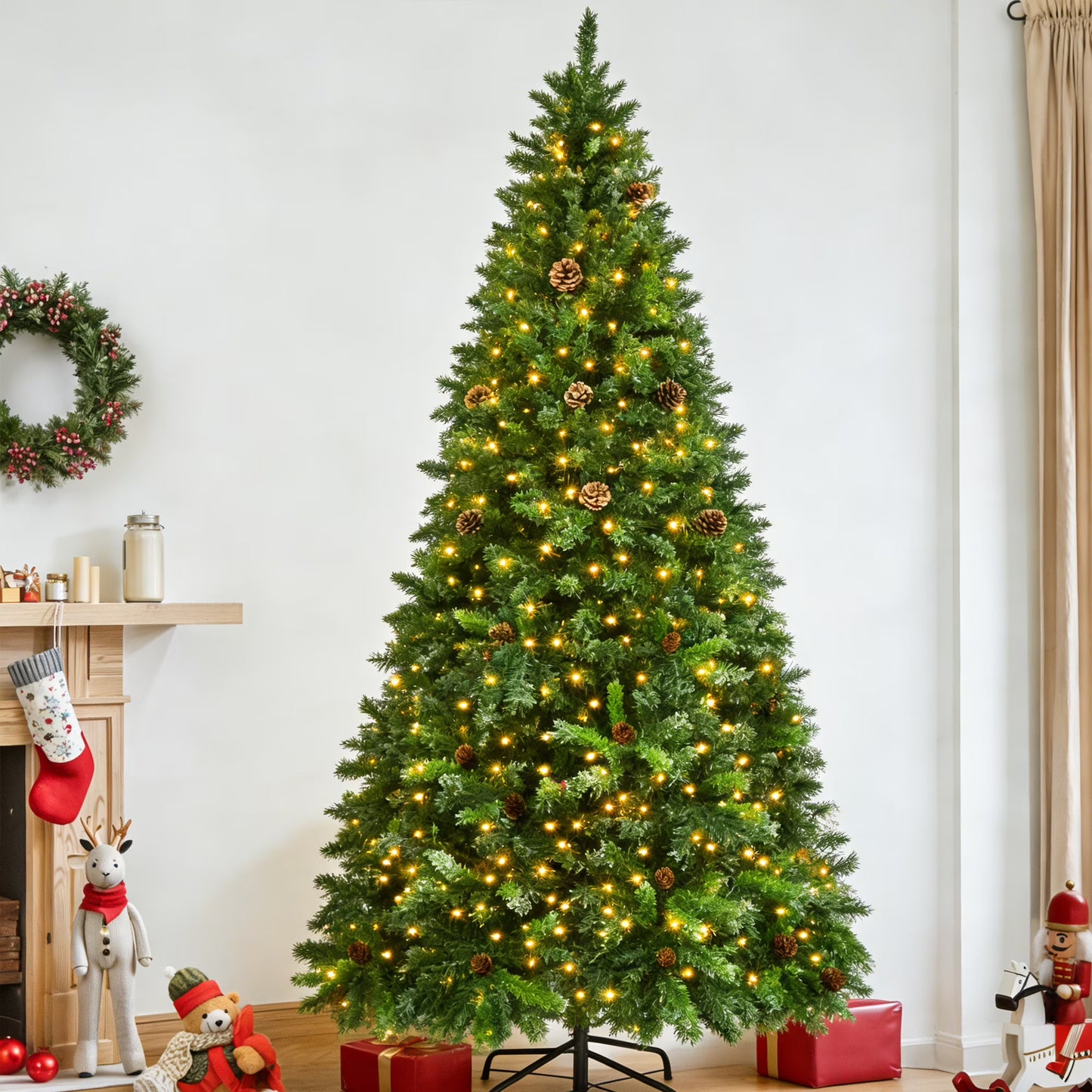 Firstness 6ft Christmas Tree with Warm White Lights and Branch Tips，Green