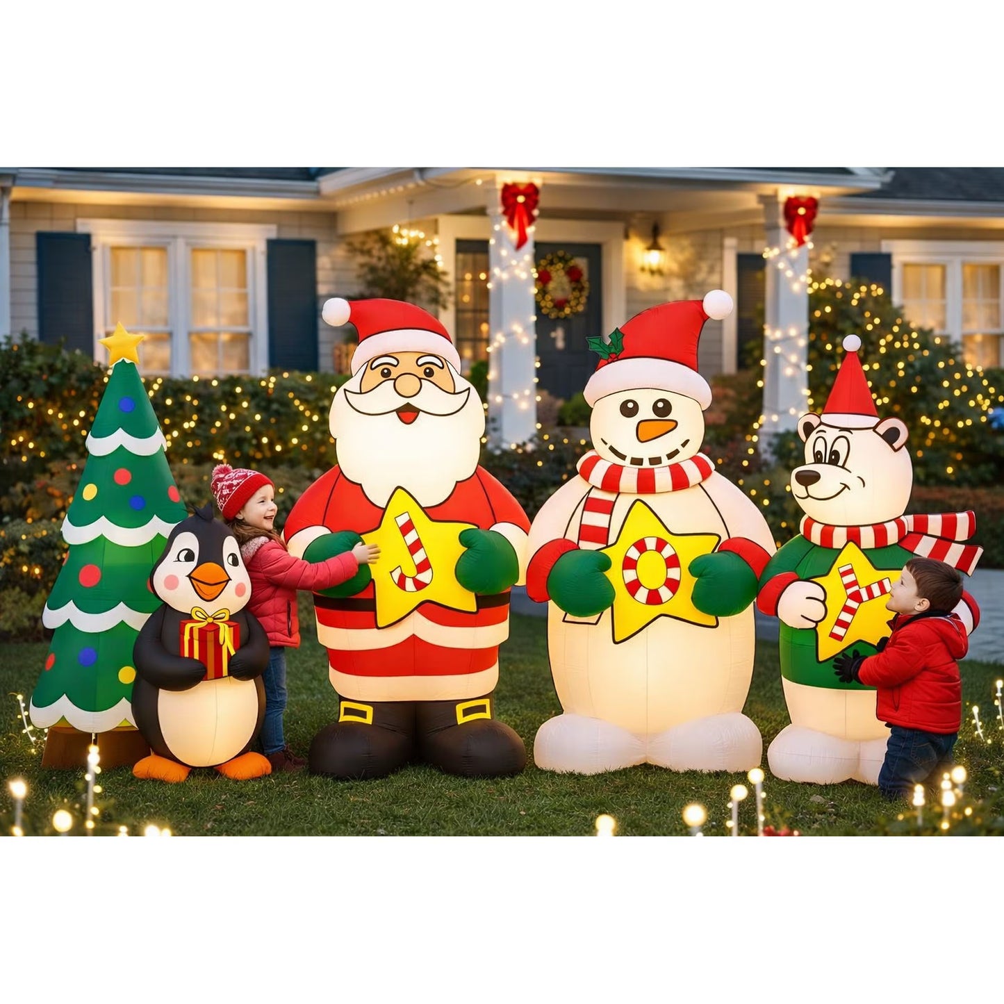 Firstness 6ft Christmas Inflatable, Santa Snowman Xmas Tree Penguin Polar Bear with LED Lights for Christmas Decorations Holiday Outdoor Yard