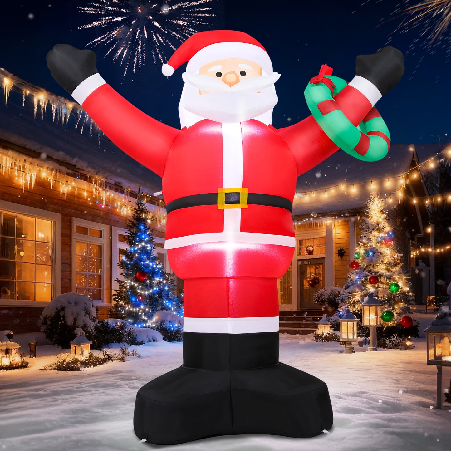 Firstness 5ft Christmas Inflatable Outdoor Decoration with LED Lights,Santa Claus Dinosaur Blow up Xmas Decor for Party Yard Garden Lawn