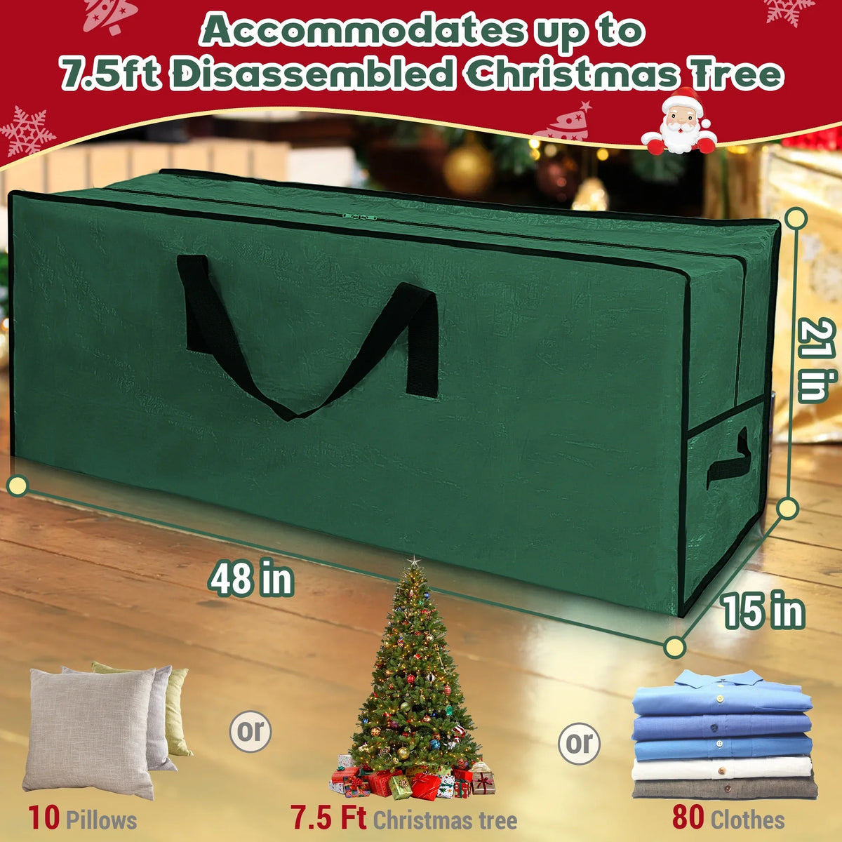 Firstness Christmas Tree Storage Bag,Fits UP to 7.5 ft Artificial Trees,Green
