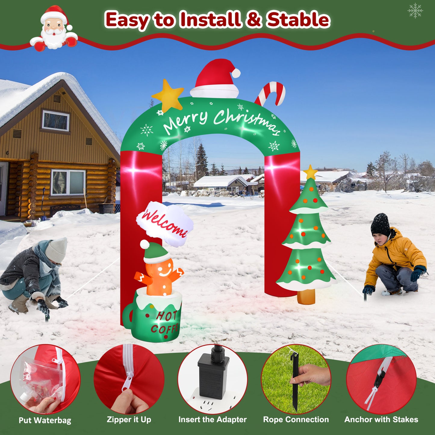 Firstness 9ft Christmas Inflatables Archway Christmas Blow ups Arch Xmas Outdoor Decoration with LED Lights