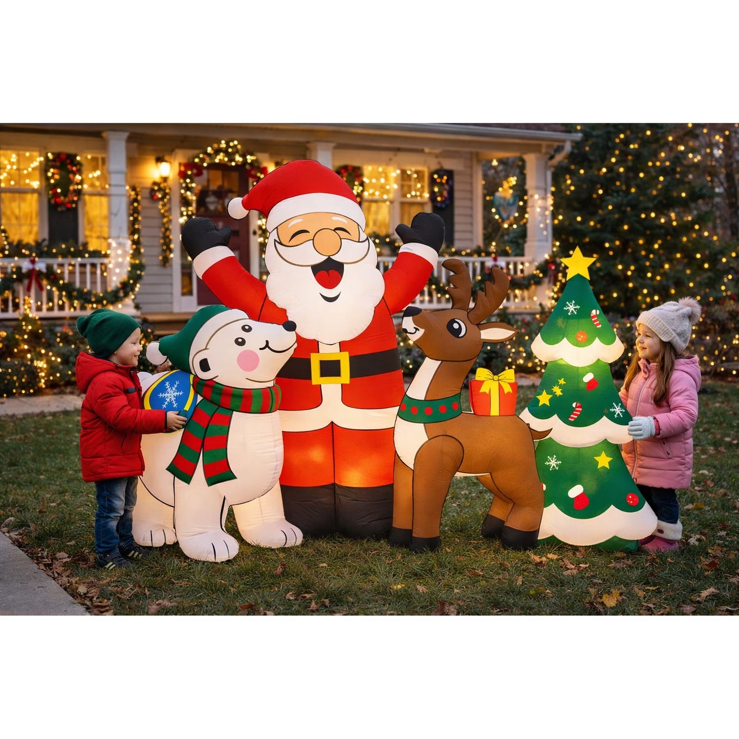 Firstness 6ft Christmas Inflatable, Santa and Dog Inflatable with LED Lights for Christmas Holiday Outdoor Yard Decorations