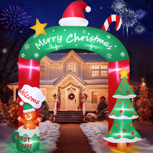 Firstness 9ft Tall Christmas Inflatable Archway,Christmas Blow up Yard Outdoor Decoration with LED Lights Arch Xmas Inflatable