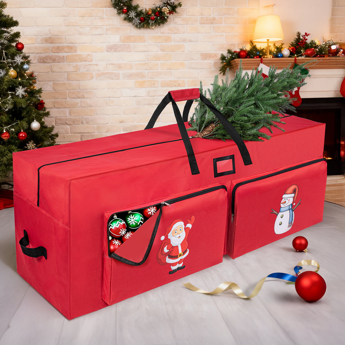 Firstness Christmas Tree Storage Bag,Fit up to 7.5ft Tree Storage Bag with 2 Pocket and Zippers,Red