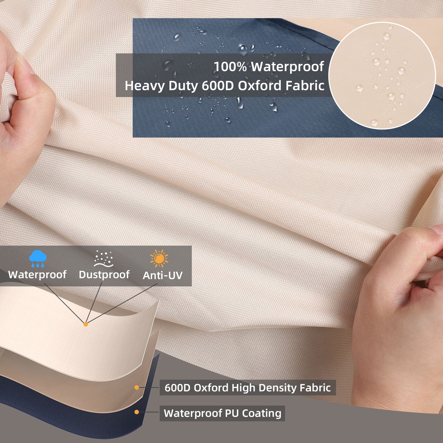 Firstness Patio BBQ Grill Cover 58 inch，420D Heavy-Duty Waterproof Outdoor Gas Grill Cover for Weber Char-Broil Nexgrill and More Grills( Beige and Navy)