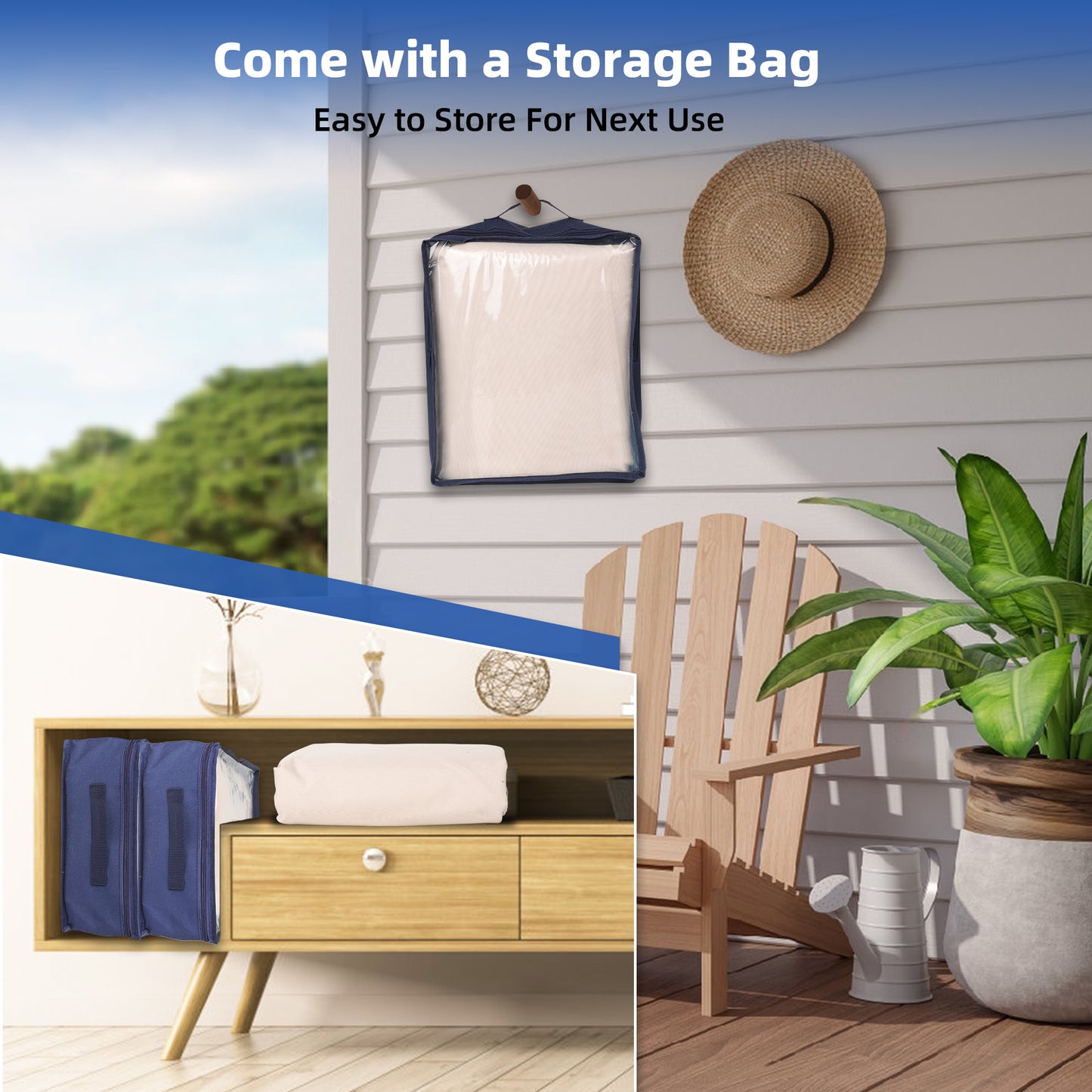 Firstness Patio BBQ Grill Cover 58 inch，420D Heavy-Duty Waterproof Outdoor Gas Grill Cover for Weber Char-Broil Nexgrill and More Grills( Beige and Navy)