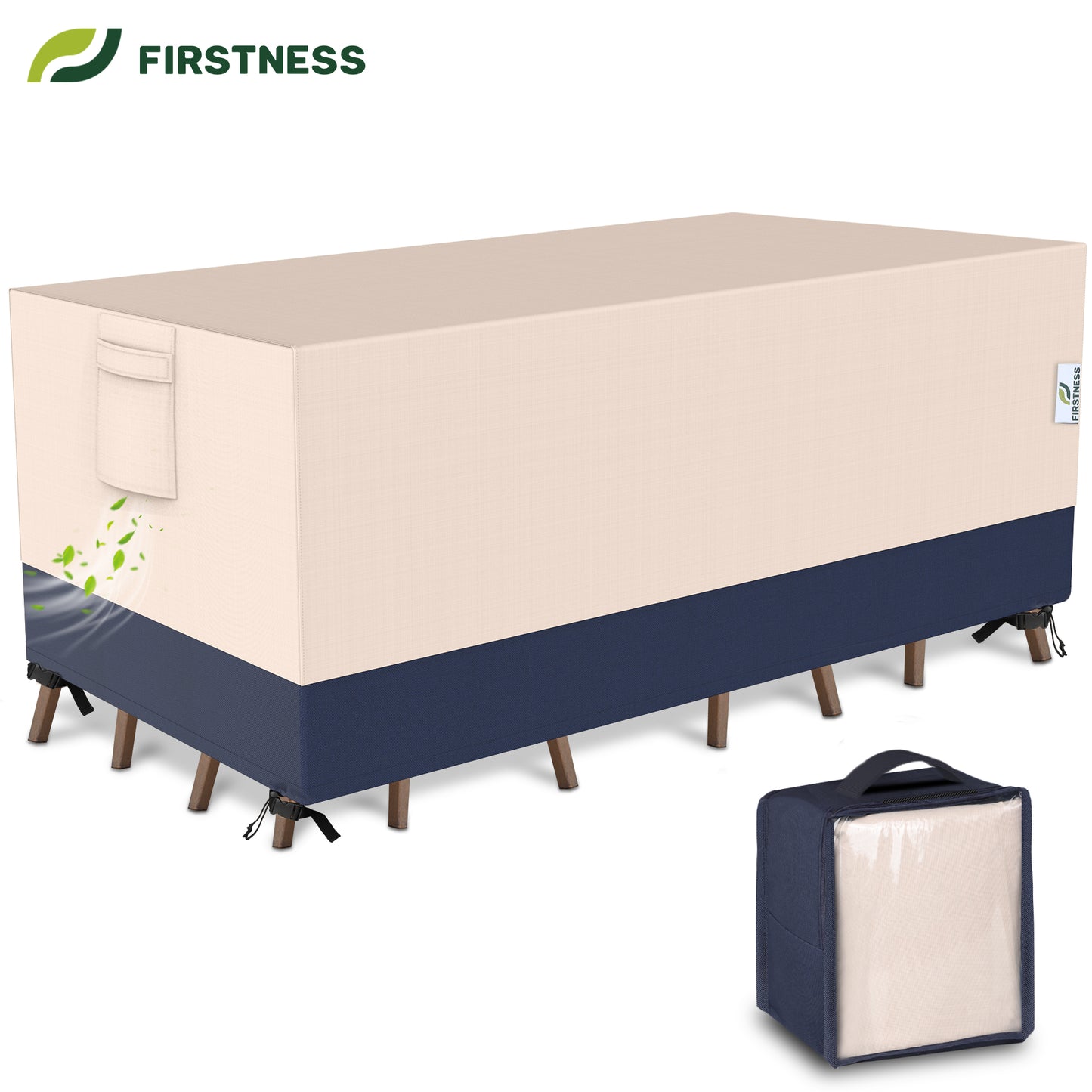 Firstness Patio Furniture Cover Waterproof,600D Oxford Fabric Outdoor Rectangular Furniture Set Table Covers(Beige & Brown)