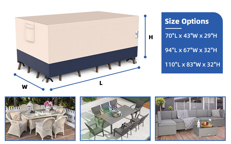 Firstness Patio Furniture Cover Waterproof,600D Oxford Fabric Outdoor Rectangular Furniture Set Table Covers(Beige & Brown)