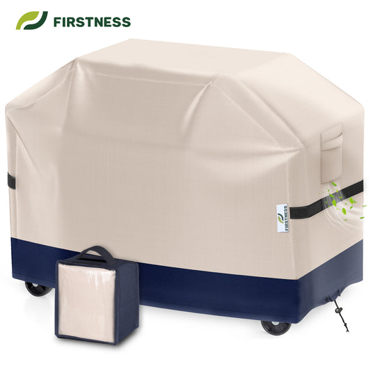 Firstness Patio BBQ Grill Cover 58 inch，420D Heavy-Duty Waterproof Outdoor Gas Grill Cover for Weber Char-Broil Nexgrill and More Grills( Beige and Navy)